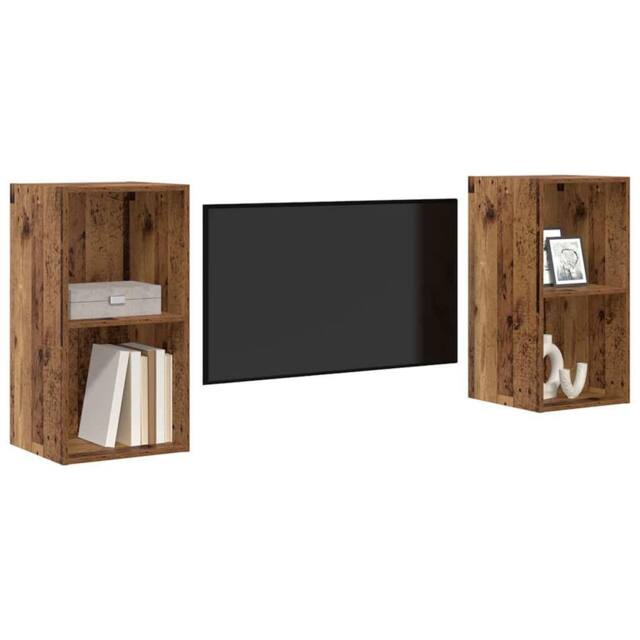 Berkfield Home Wall TV Cabinet 2 pcs Old wood 37 x 37 x 72 cm Engineered wood in Brown - image 1
