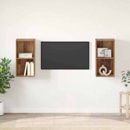 Berkfield Home Wall TV Cabinet 2 pcs Old wood 37 x 37 x 72 cm Engineered wood in Brown - thumbnail 2