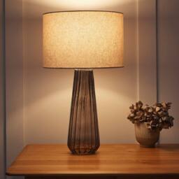 K LIVING Palma Smoke Glass Table Lamp with Linen Shade in Grey - thumbnail 2