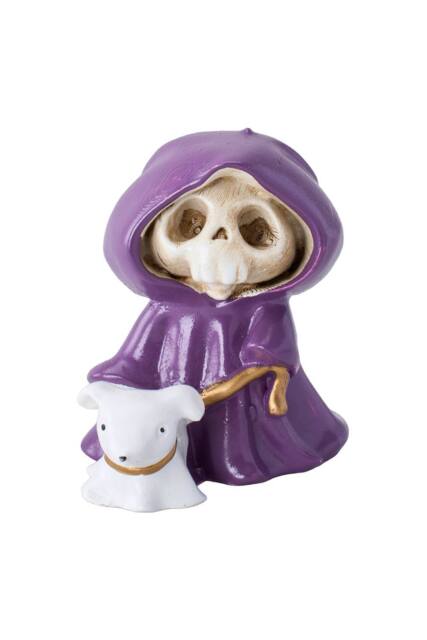 Living and Home Adorable Halloween Skull Grim Reaper Walking Dog Figurine in Purple - image 1