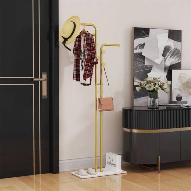 Havendro Double Pole Hall Tree Coat Rack With Hanging Rail in Gold - image 1