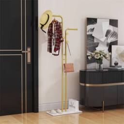 Havendro Double Pole Hall Tree Coat Rack With Hanging Rail in Gold - thumbnail 1