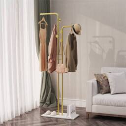 Havendro Double Pole Hall Tree Coat Rack With Hanging Rail in Gold - thumbnail 3