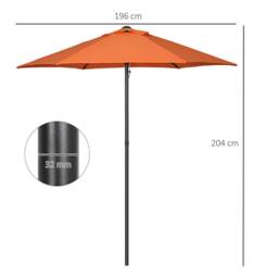 OUTSUNNY 2m Parasol Patio Umbrella, Outdoor Sun Shade with 6 Ribs in Orange - thumbnail 3