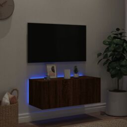 Berkfield Home TV Wall Cabinet with LED Lights Brown Oak 80x35x31 cm - Size: 80 x 35 x 31 cm - thumbnail 3