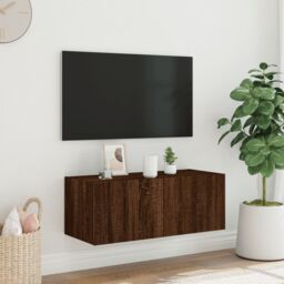Berkfield Home TV Wall Cabinet with LED Lights Brown Oak 80x35x31 cm - Size: 80 x 35 x 31 cm - thumbnail 4