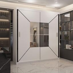 Sliding Wardrobes 4U Modern Double Sliding Wardrobe with LED Light W 203 x H 217 x D 62 in White - thumbnail 1