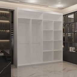 Sliding Wardrobes 4U Modern Double Sliding Wardrobe with LED Light W 203 x H 217 x D 62 in White - thumbnail 2
