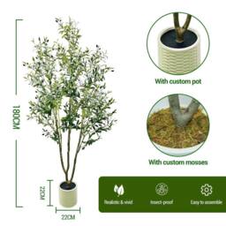 VOGREX 6FT 180cm Faux Potted Olive Tree in Green - thumbnail 2