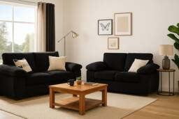 SquareBoxx Positano Jumbo Cord Fabric 3+2Seater Sofa Set in Black
