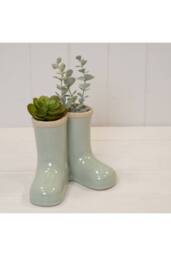 KDMD Sage Green Ceramic Wellingtons Vase Small in Pale Green - thumbnail 2