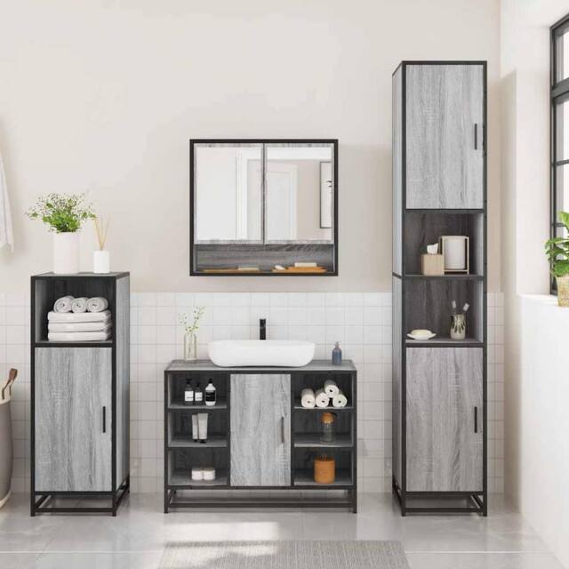 Berkfield Home Durable 3 Piece Bathroom Furniture Set Grey Sonoma Engineered Wood - image 1