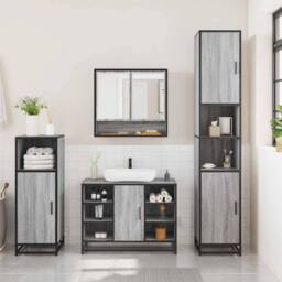 Berkfield Home Durable 3 Piece Bathroom Furniture Set Grey Sonoma Engineered Wood - thumbnail 1