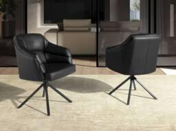 Angel Cerda Leatherette Swivel Dining Chair with Armrests in Black - thumbnail 5