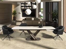 Angel Cerda Leatherette Swivel Dining Chair with Armrests in Black - thumbnail 4