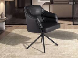 Angel Cerda Leatherette Swivel Dining Chair with Armrests in Black - thumbnail 3