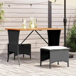 Berkfield Home Garden Table with Acacia Wood Top Black 105x75x72 cm Poly Rattan - Size: 105 x 75 x 72 cm - thumbnail 2