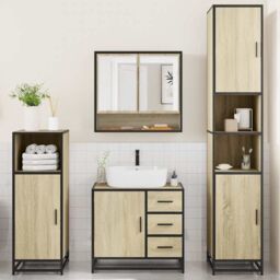 Berkfield Home 4¬†Piece Bathroom Furniture Set¬†Smoked Oak Engineered Wood in Brown - thumbnail 3