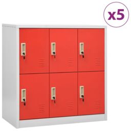 Berkfield Home Locker Cabinets 5 pcs Light Grey & Red 90x45x92.5 cm Steel - thumbnail 1