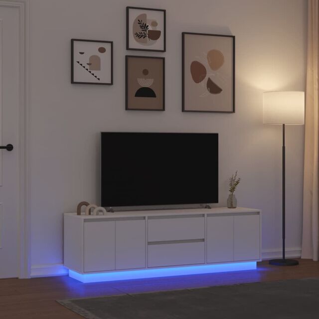 Berkfield Home TV Cabinet with LED Lights White 160.5x41x50 cm - image 1