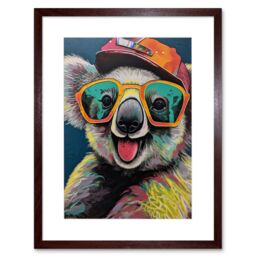 "Artery8 Wall Art Print Happy Koala Bear Sunglasses & Hat Modern Pop Artwork Framed 9X7 Inch in Brown - Size: W7"" x H9""" - thumbnail 1