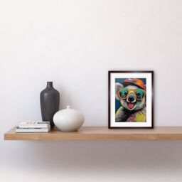 "Artery8 Wall Art Print Happy Koala Bear Sunglasses & Hat Modern Pop Artwork Framed 9X7 Inch in Brown - Size: W7"" x H9""" - thumbnail 2