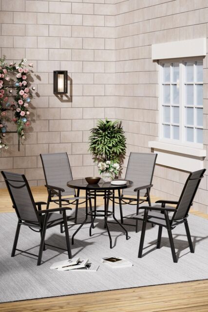 Living and Home 4-Seater Garden Round Dining Table Set in Black - image 1