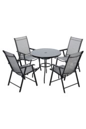 Living and Home 4-Seater Garden Round Dining Table Set in Black - thumbnail 4