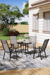 Living and Home 4-Seater Garden Round Dining Table Set in Black - thumbnail 2