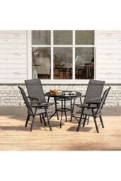 Living and Home 4-Seater Garden Round Dining Table Set in Black - thumbnail 3