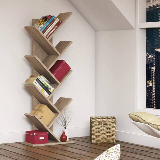 BIMOSSA Hitit Wooden Tree Bookcase with Shelves for Living Room or Kids' Room in Light Oak - image 1