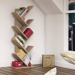 BIMOSSA Hitit Wooden Tree Bookcase with Shelves for Living Room or Kids' Room in Light Oak - thumbnail 1