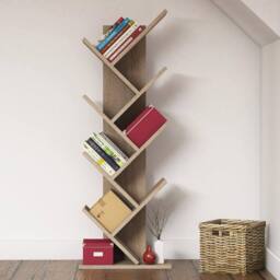 BIMOSSA Hitit Wooden Tree Bookcase with Shelves for Living Room or Kids' Room in Light Oak - thumbnail 2