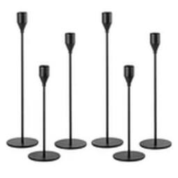 EONLION Black Set of 6 Black Gold Metal Candlestick Holders for Home Decor