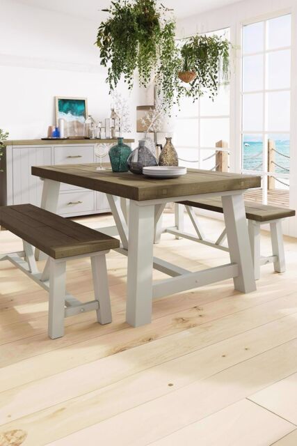 FWStyle 1.6m Handmade Fixed Solid Reclaimed Pine Dining Table in Cream - image 1