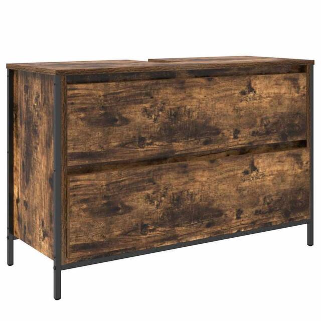 Berkfield Home Bathroom Basin Cabinet with Drawers Smoked Oak 90x34.5x60 cm in Brown - image 1
