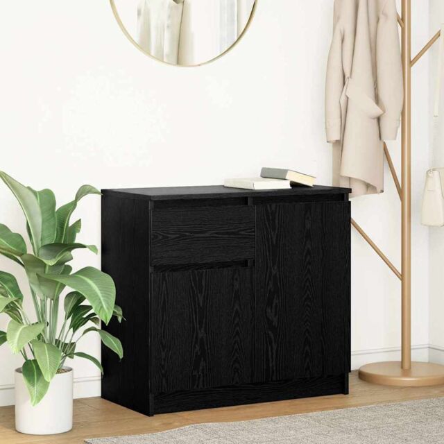 Berkfield Home Sideboard with Drawer Black Oak 71x35x65 cm Engineered Wood - Size: 71 x 35 x 65 cm - image 1