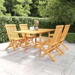 Berkfield Home 5 Piece Garden Dining Set Solid Teak Wood