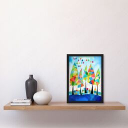 Artery8 Abstract Autumn Trees Folk Art Artwork Framed Wall Art Print A4 in Black - thumbnail 2