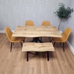 KOSY KOALA Modern Dining Table with 4 Mustard Gem Faux Leather Chairs & 1 Bench - thumbnail 2