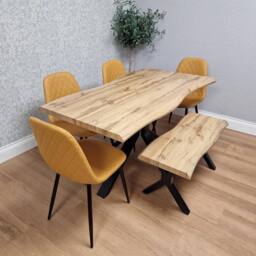KOSY KOALA Modern Dining Table with 4 Mustard Gem Faux Leather Chairs & 1 Bench - thumbnail 3