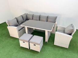 Fimous 9 Seater Wicker Rattan Corner Sofa Sets with 2 Small Stools Armchair in Light Grey - thumbnail 2