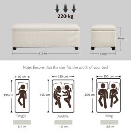 HOMCOM Storage Ottoman with Lid, 112cm Bench Chest Box in Beige - thumbnail 3