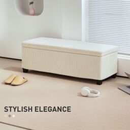 HOMCOM Storage Ottoman with Lid, 112cm Bench Chest Box in Beige - thumbnail 4