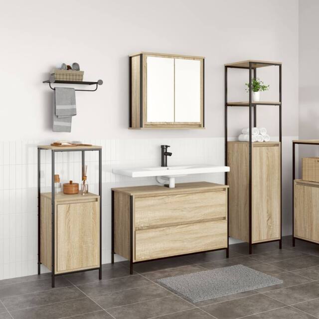 Berkfield Home 3 Piece Bathroom Furniture Set Sonoma Oak Engineered Wood in Brown - image 1