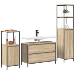 Berkfield Home 3 Piece Bathroom Furniture Set Sonoma Oak Engineered Wood in Brown - thumbnail 3