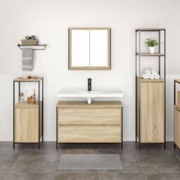Berkfield Home 3 Piece Bathroom Furniture Set Sonoma Oak Engineered Wood in Brown - thumbnail 4