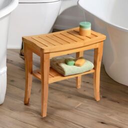 FURNOS 2 Tier Bamboo Side Table Shower Stool in Natural - thumbnail 3