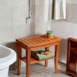 FURNOS 2 Tier Bamboo Side Table Shower Stool in Natural - thumbnail 2