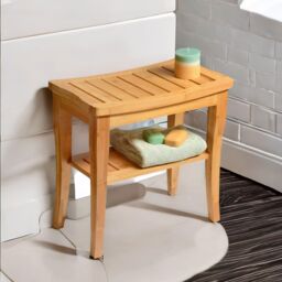 FURNOS 2 Tier Bamboo Side Table Shower Stool in Natural - thumbnail 4